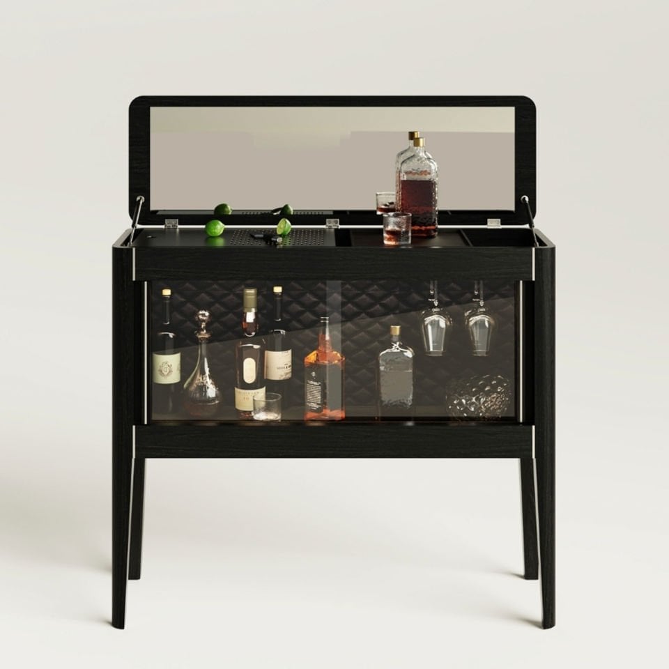 Solid Wood Horizontal Drink / Cocktail Cabinet with Mirrored Doors - Casablanca Showcase Series