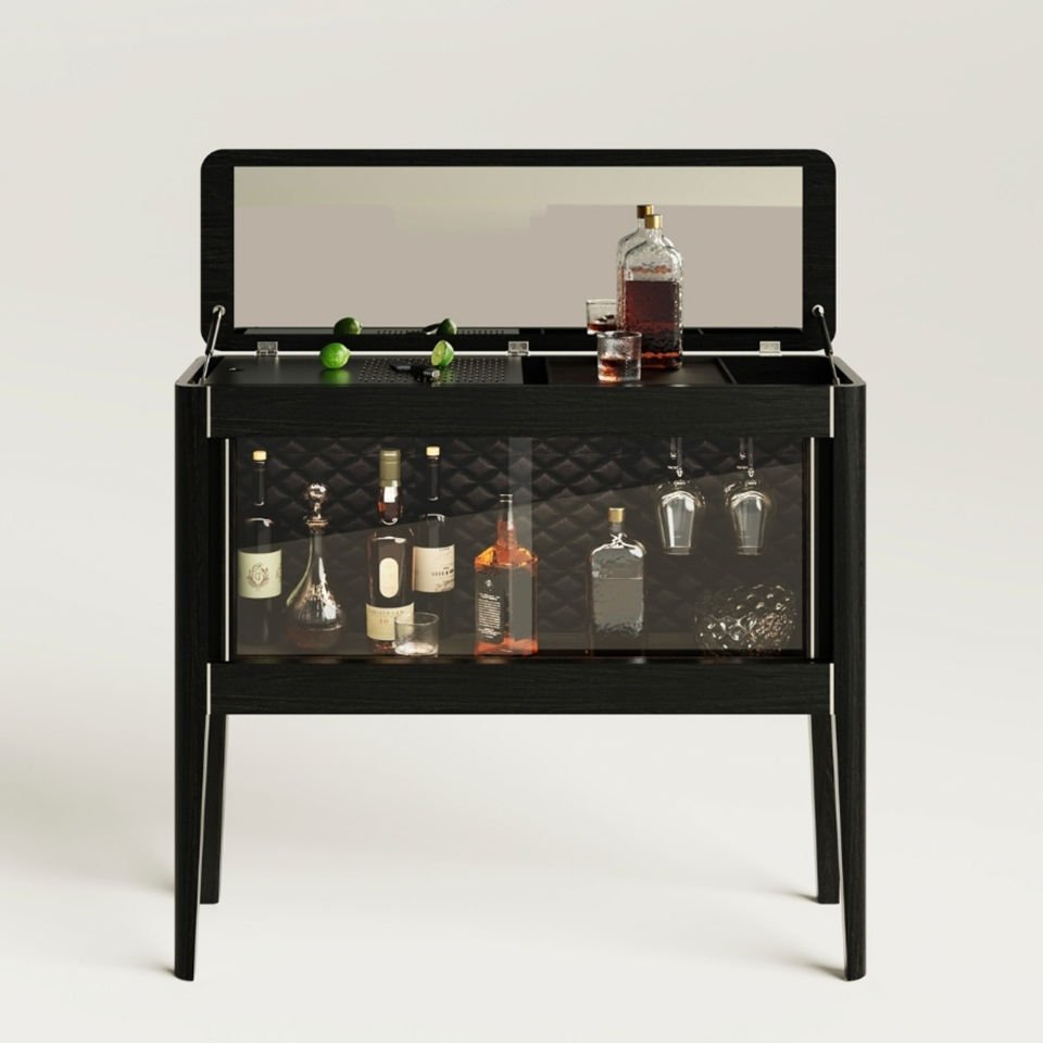 Solid Wood Horizontal Drink / Cocktail Cabinet with Mirrored Doors - Casablanca Showcase Series