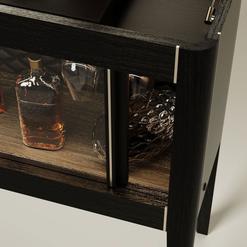 Solid Wood Horizontal Drink / Cocktail Cabinet with Mirrored Doors - Casablanca Showcase Series