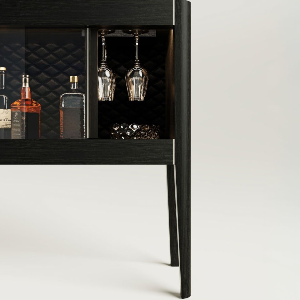 Solid Wood Horizontal Drink / Cocktail Cabinet with Mirrored Doors - Casablanca Showcase Series