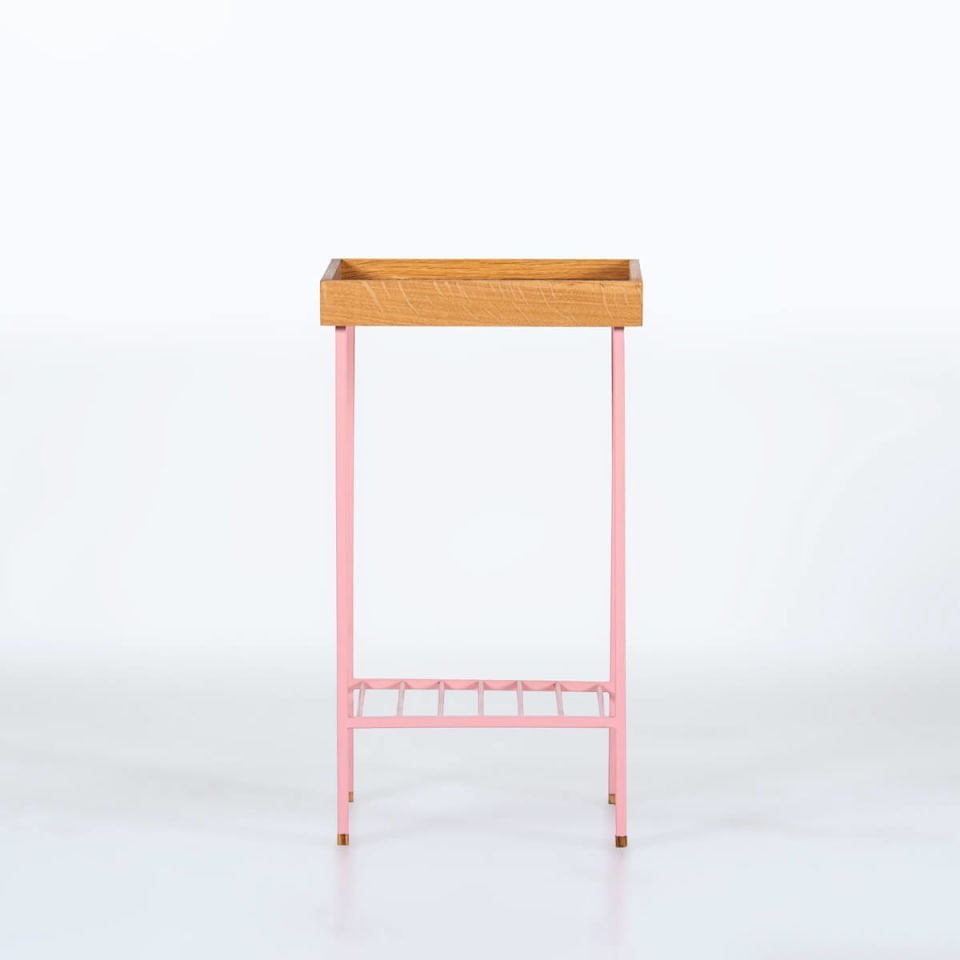 Ahşap Yan Sehpa– EDGE Serisi, Orta Boy Honey - PEMBE