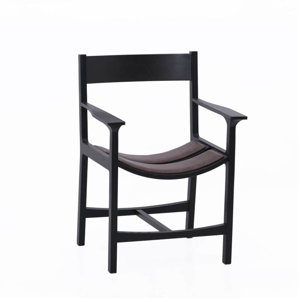 Masif Ahşap Kolçaklı Sandalye - BENT Serisi, Döşemeli Black
