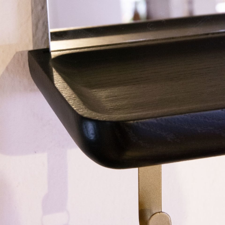 Aynalı Masif Meşe Uçan Raf: Küçük Boy Dark