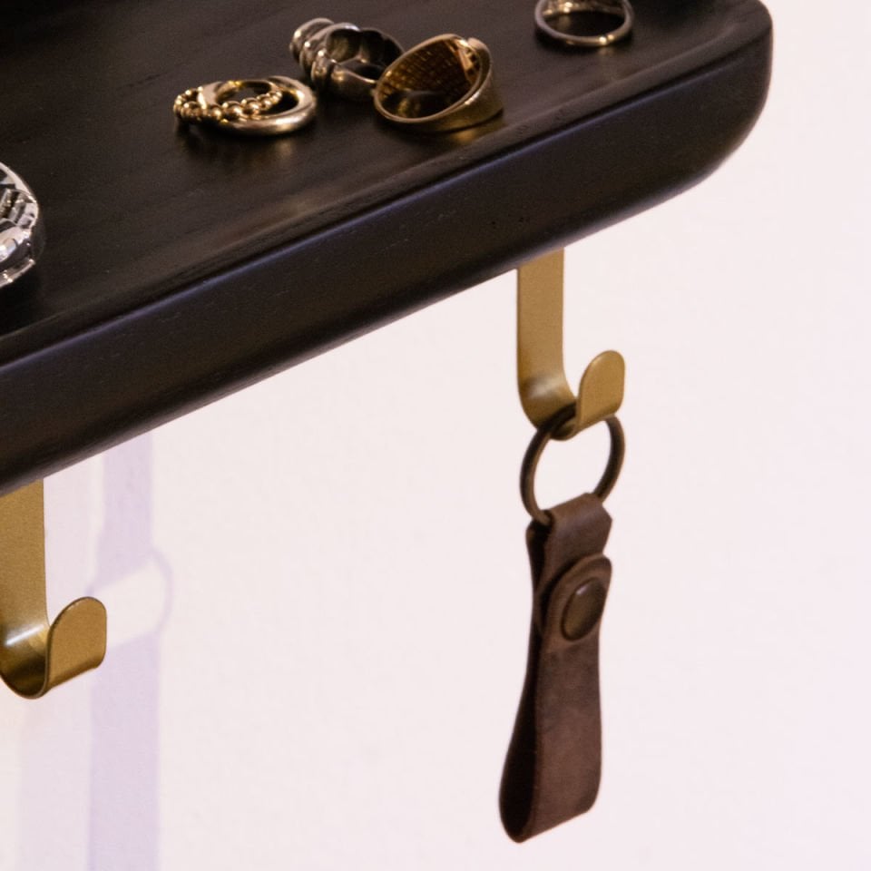 Aynalı Masif Meşe Uçan Raf: Küçük Boy Dark