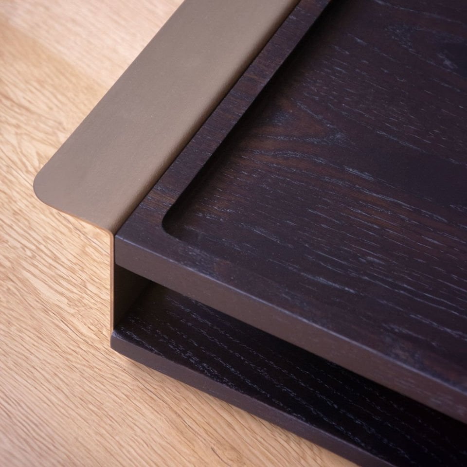 Wooden Serving Tray Set, Gold Antique Detail Dark