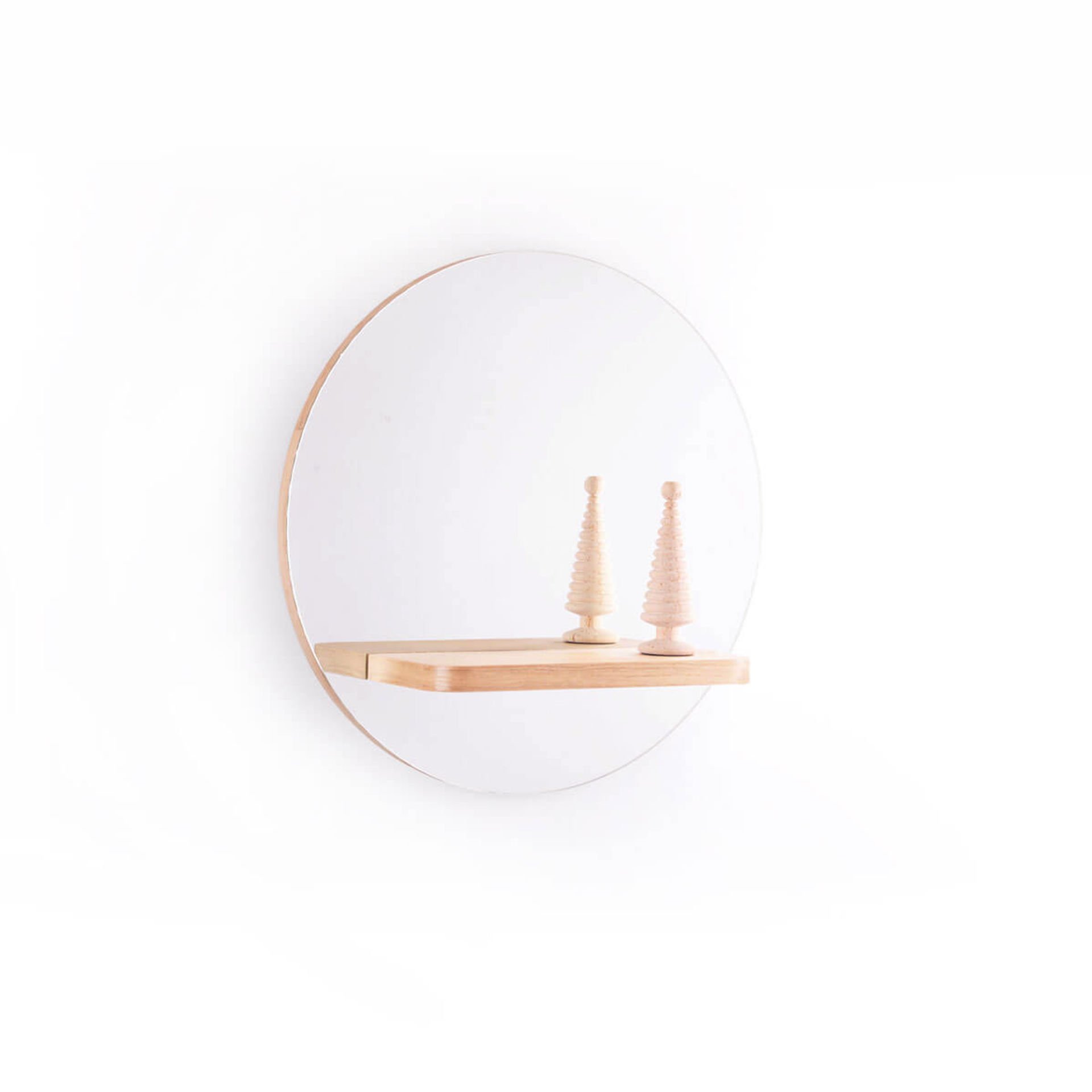 Raflı Ayna – Yuvarlak, Meşe, 50 cm Raw