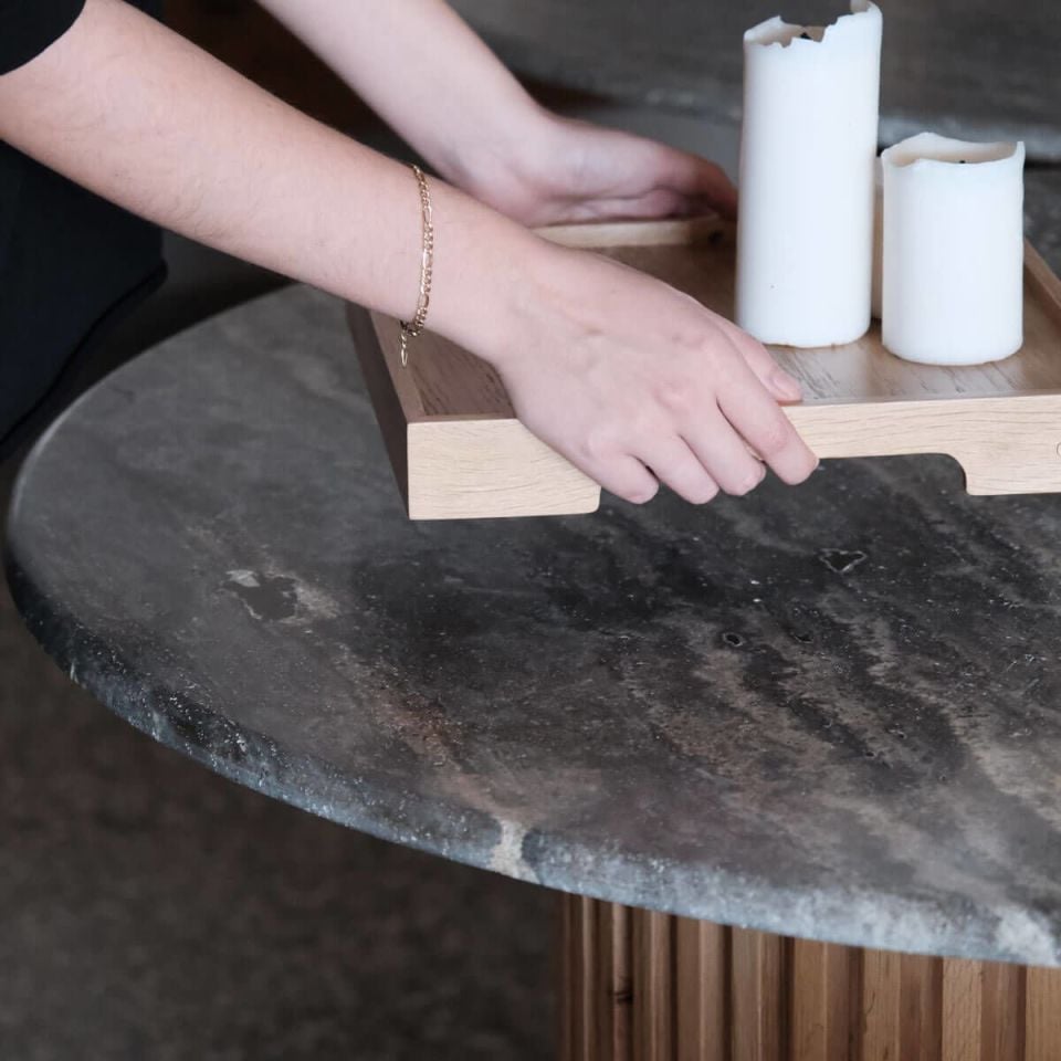 Masif Ahşap Yuvarlak Masa, Traverten - DOCIA Serisi Raw