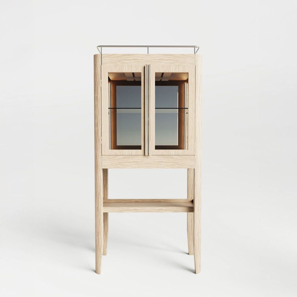 Masif Meşe İçki Dolabı - CASABLANCA High Vitrin Serisi Raw