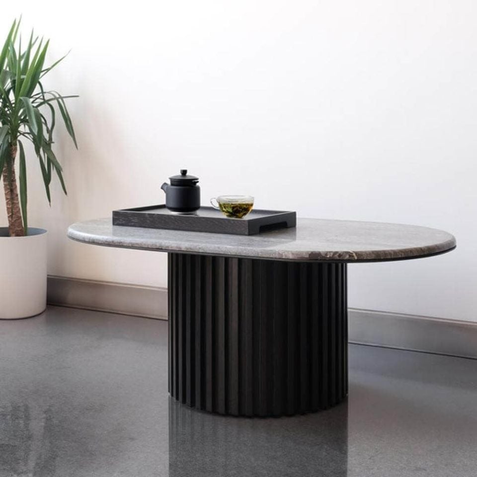 Masif Ahşap Orta Sehpa, Traverten - DOCIA Serisi Dark