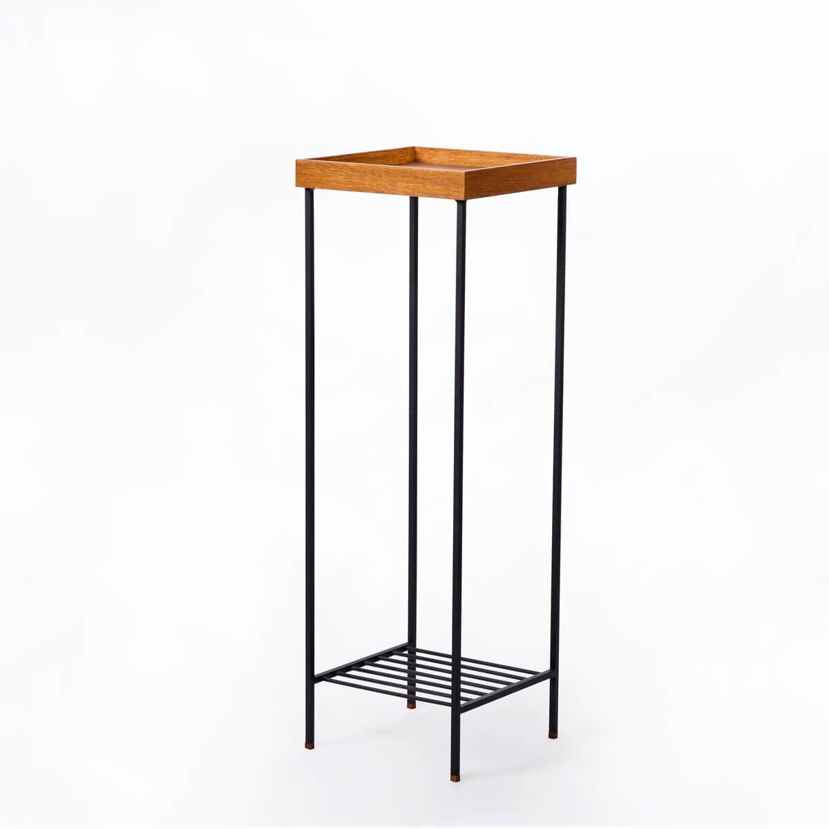 Masif Ahşap Uzun Yan Sehpa / Saksılık – EDGE Serisi, Metal Ayaklı Forest - SİYAH