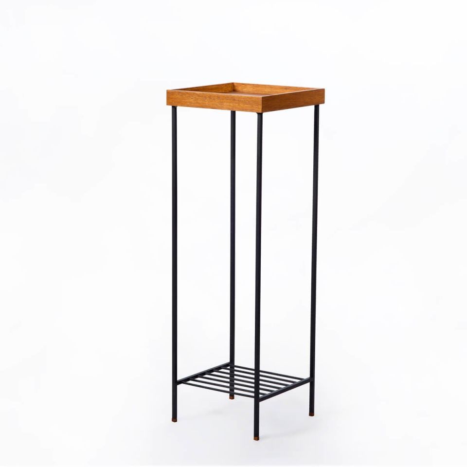 Masif Ahşap Uzun Yan Sehpa / Saksılık – EDGE Serisi, Metal Ayaklı Forest - SİYAH