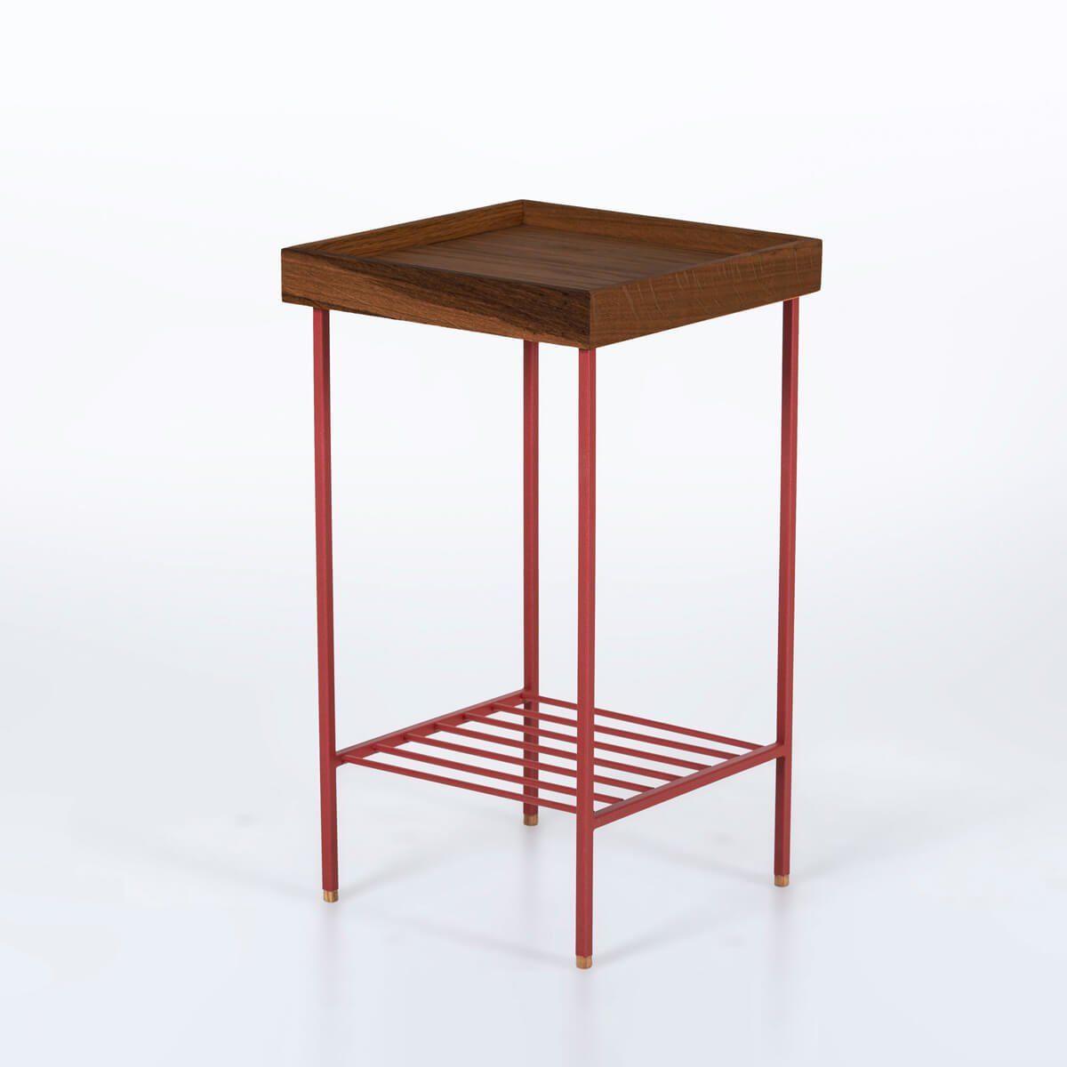 Masif Meşe Orta Boy Yan Sehpa / Saksılık – EDGE Serisi, Renkli Metal Ayaklı Forest - KIRMIZI