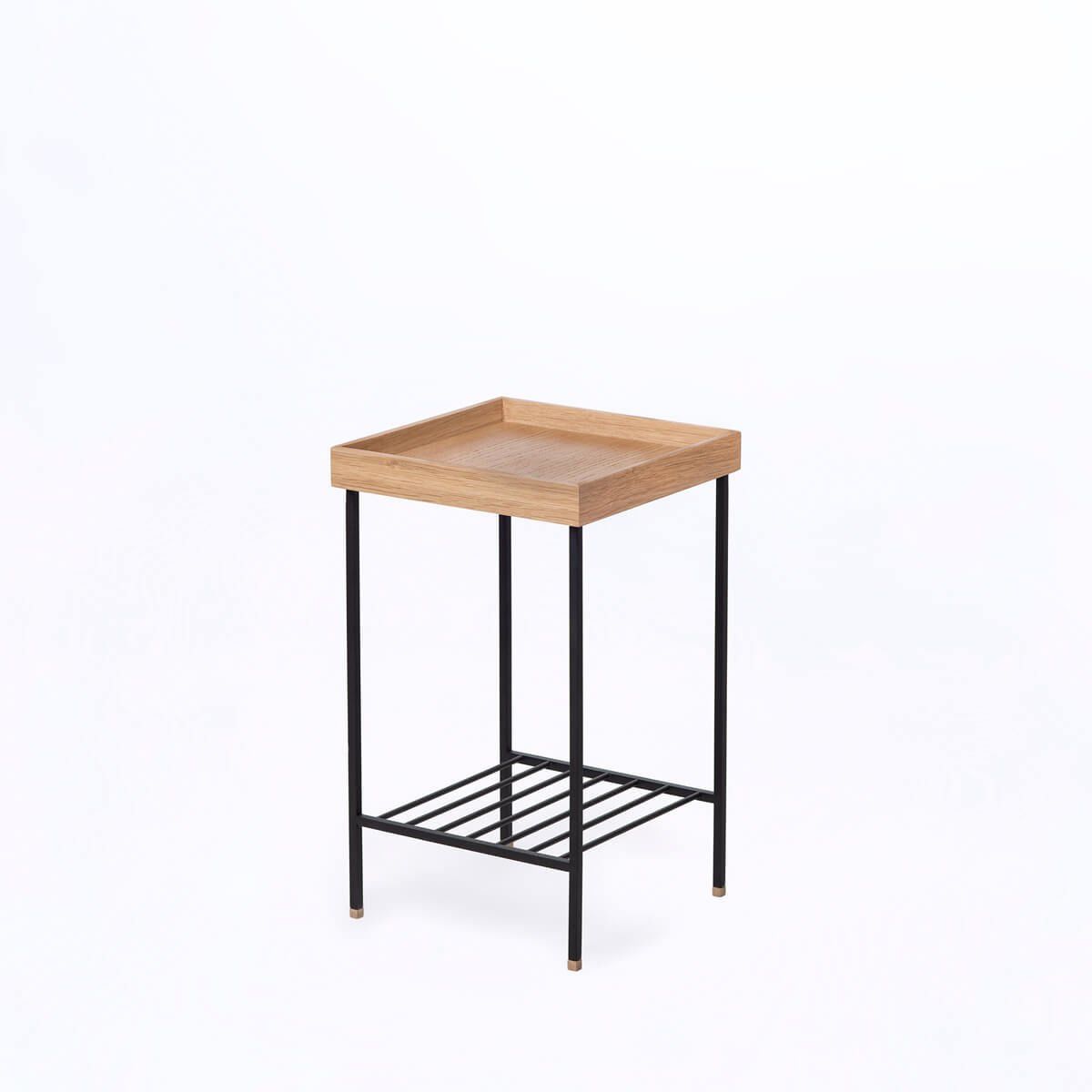 Masif Meşe Orta Boy Yan Sehpa / Saksılık – EDGE Serisi, Metal Ayaklı Raw - SİYAH