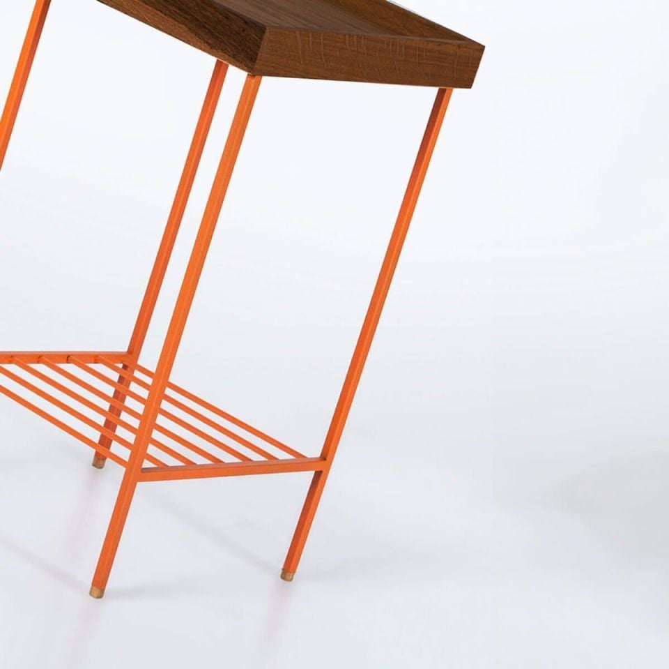 Masif Meşe Orta Boy Yan Sehpa / Saksılık – EDGE Serisi, Renkli Metal Ayaklı Forest - TURUNCU