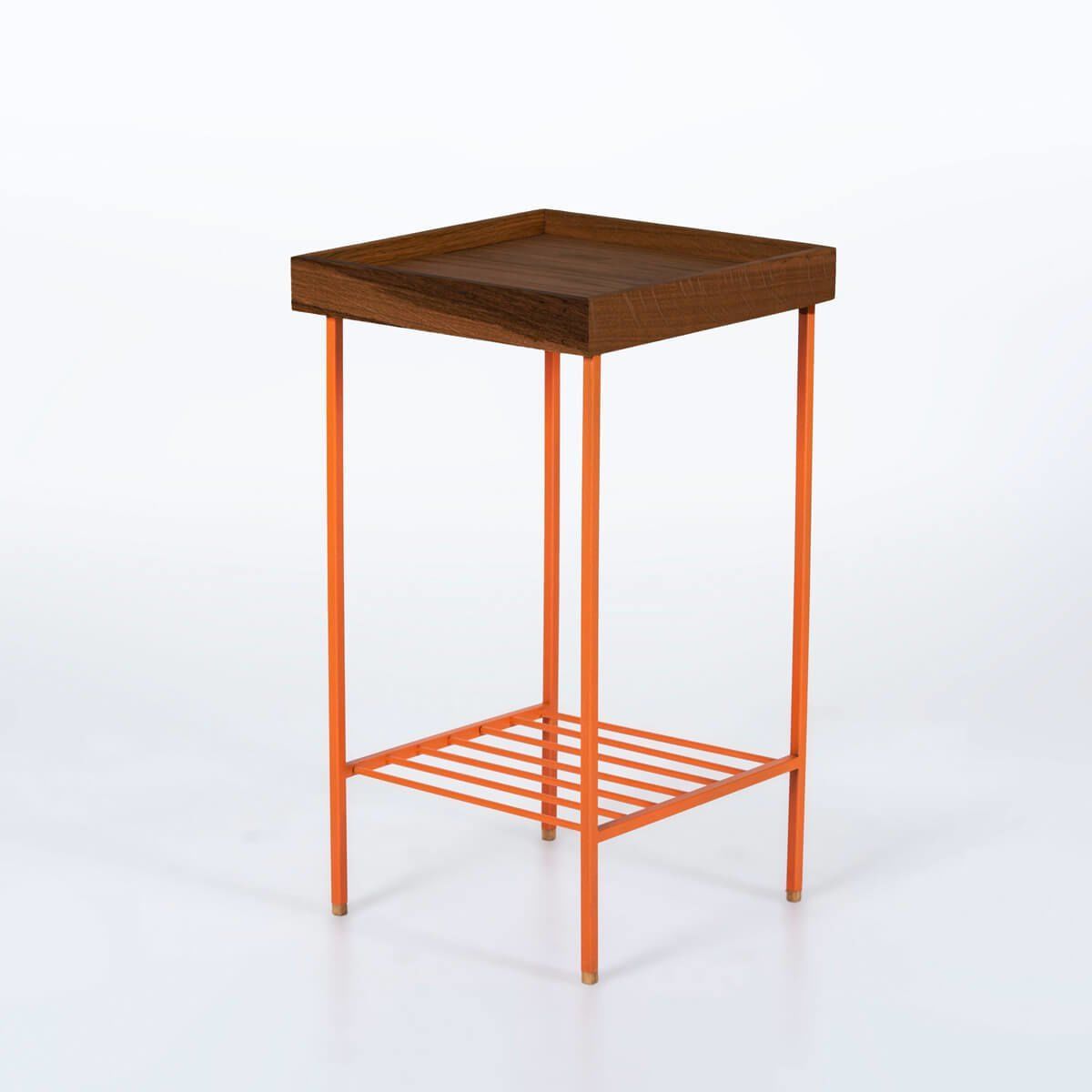 Masif Meşe Orta Boy Yan Sehpa / Saksılık – EDGE Serisi, Renkli Metal Ayaklı Forest - TURUNCU