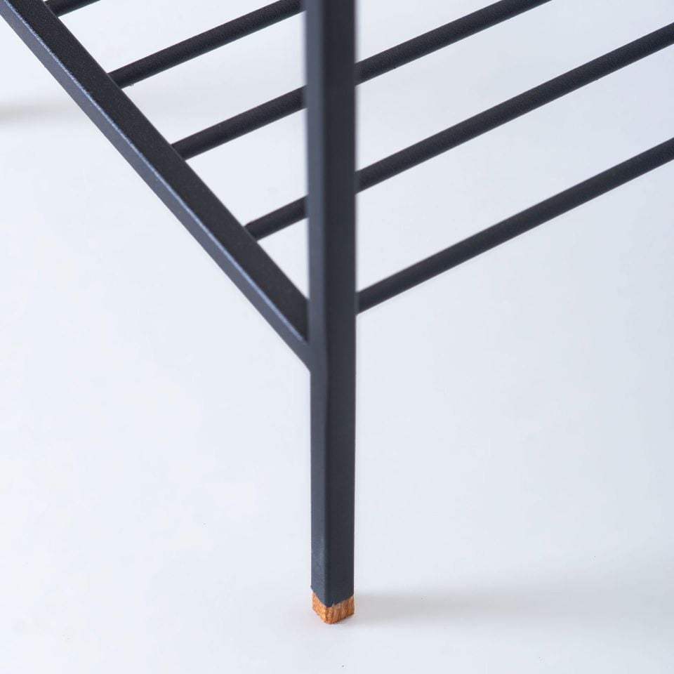 Masif Ahşap Yan Sehpa / Saksılık Set– EDGE Serisi, Metal Ayaklı Honey - SİYAH