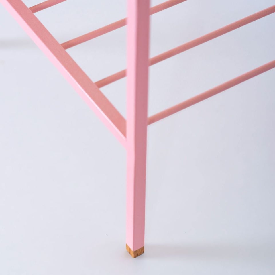 Masif Ahşap Yan Sehpa / Saksılık Set– EDGE Serisi, Metal Ayaklı Honey - PEMBE