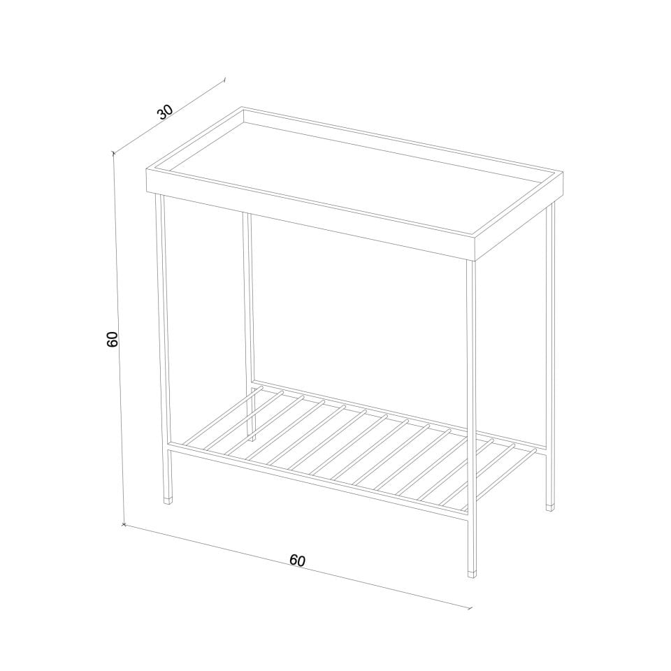 Masif Ahşap Geniş Yan Sehpa / Saksılık – EDGE Serisi, Metal Ayaklı Raw - SİYAH