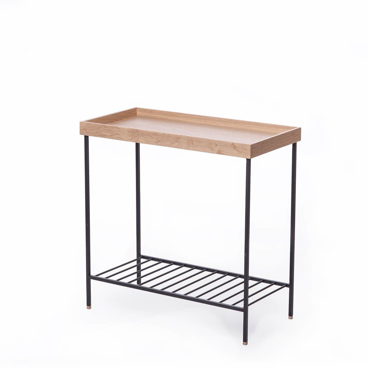 Masif Ahşap Geniş Yan Sehpa / Saksılık – EDGE Serisi, Metal Ayaklı Raw - SİYAH