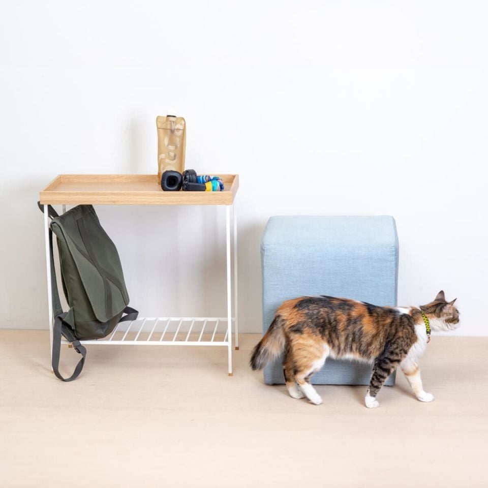 Masif Ahşap Geniş Yan Sehpa / Saksılık – EDGE Serisi, Metal Ayaklı Raw - BEYAZ