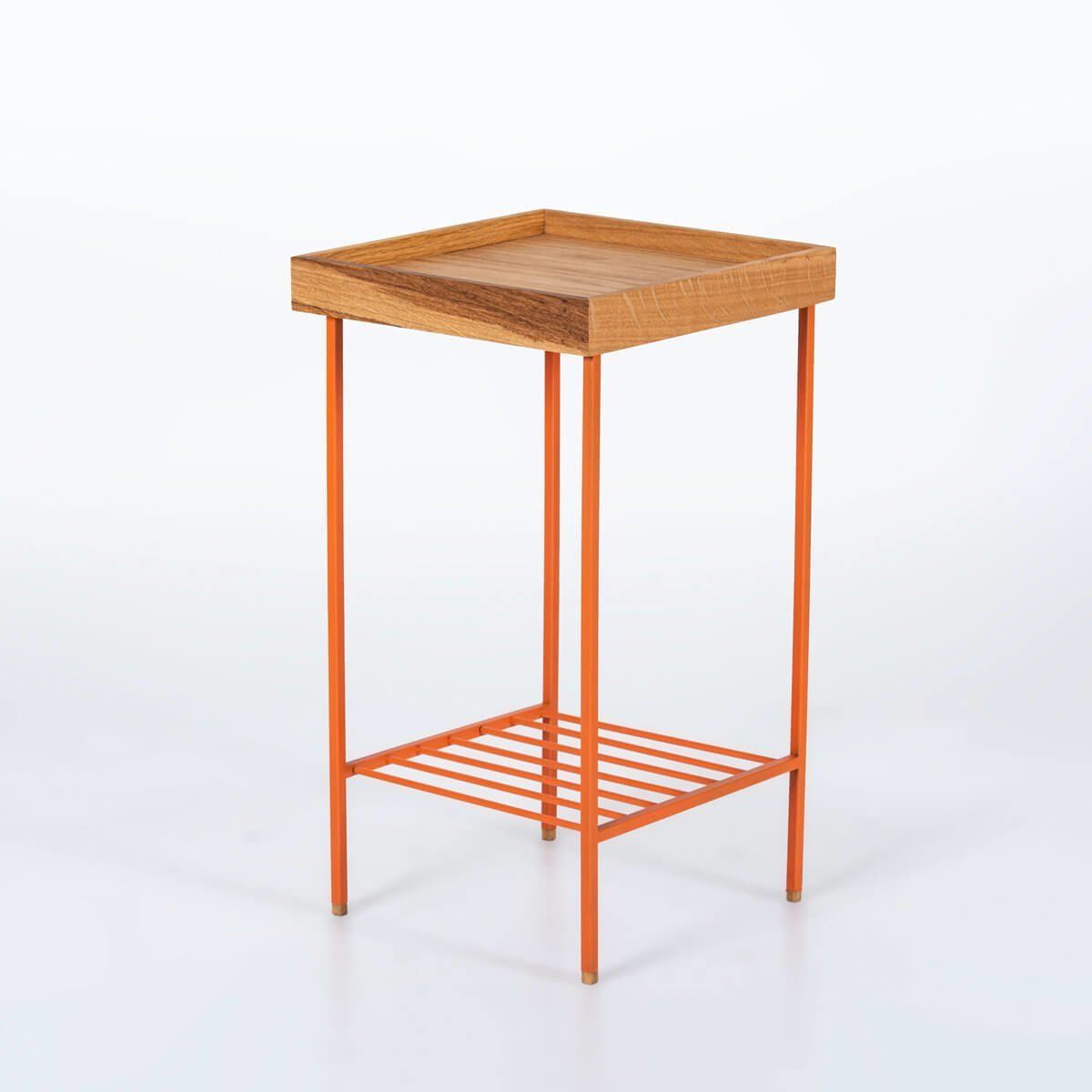 Masif Meşe Orta Boy Yan Sehpa / Saksılık – EDGE Serisi, Renkli Metal Ayaklı Honey - TURUNCU