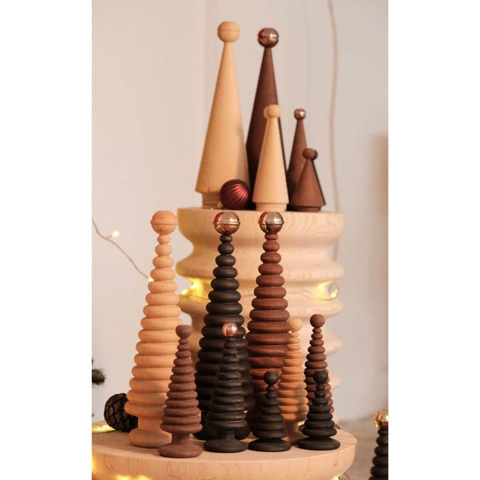 Bronz Başlıklı Masif Sedir Yılbaşı Ağacı Seti - 29 cm Dark