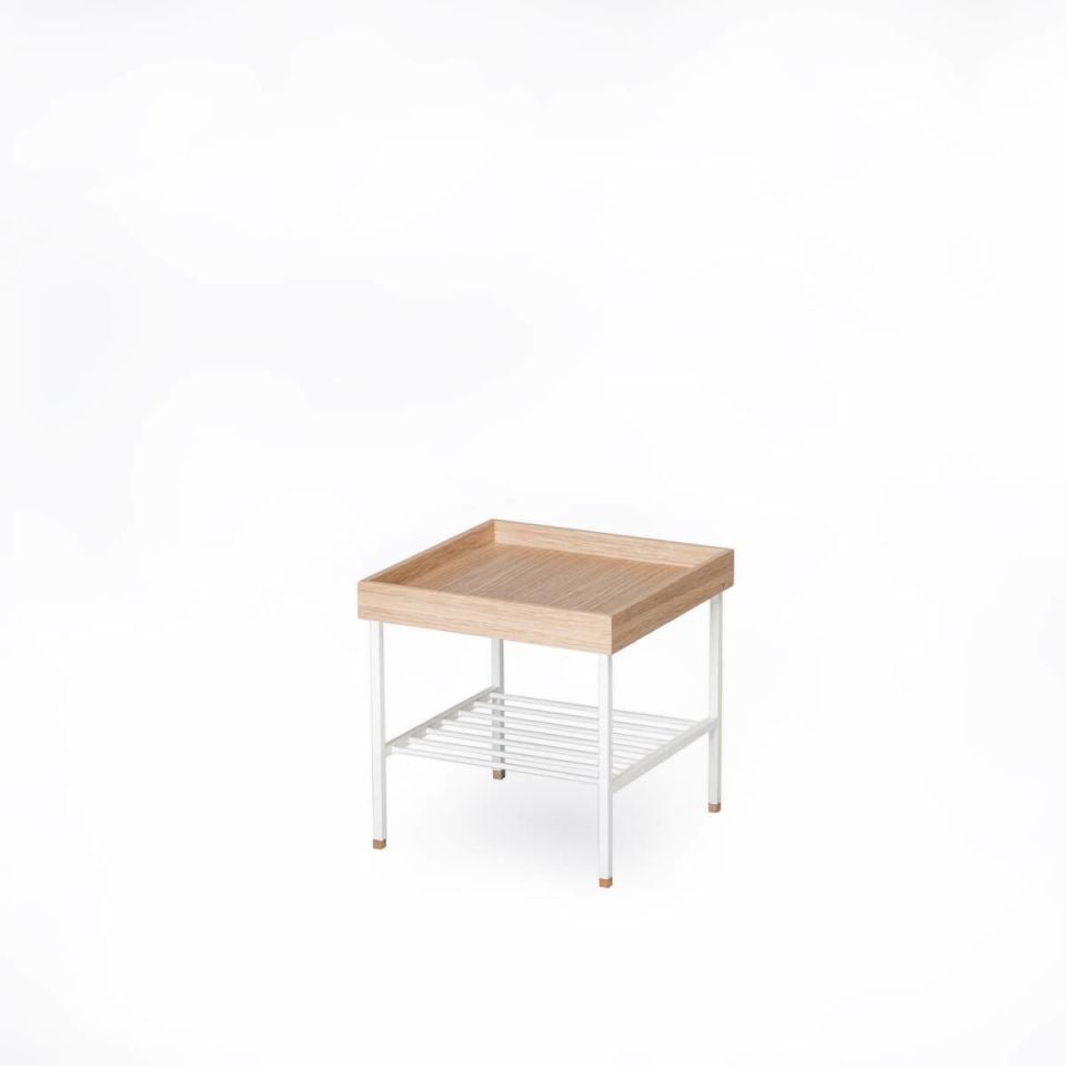 Masif Meşe Kısa Yan Sehpa / Saksılık – EDGE Serisi Raw - BEYAZ