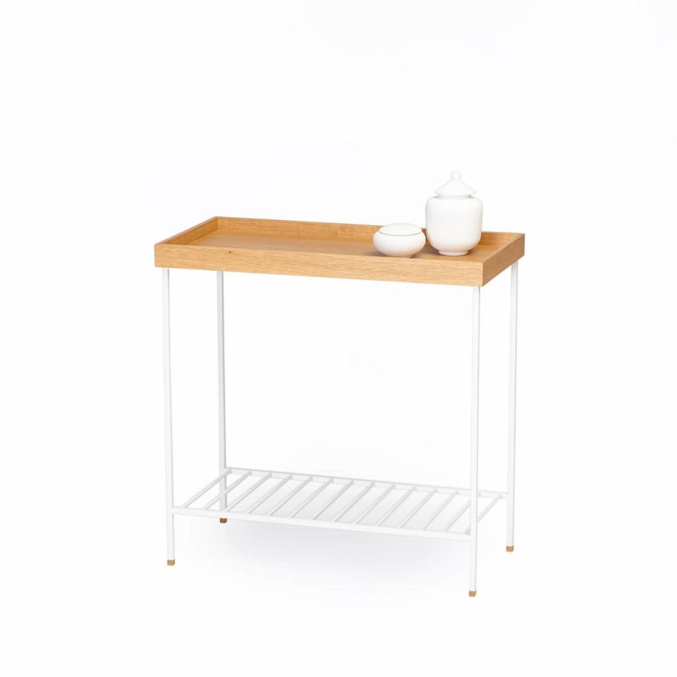 Solid Wood Wide Side Table / Flower Pot – EDGE Series, Metal Legs WHITE - Honey