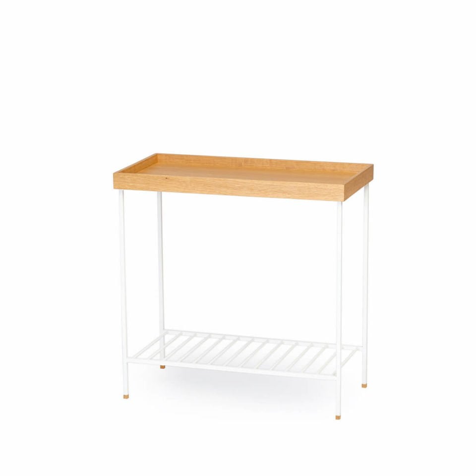 Solid Wood Wide Side Table / Flower Pot – EDGE Series, Metal Legs WHITE - Honey