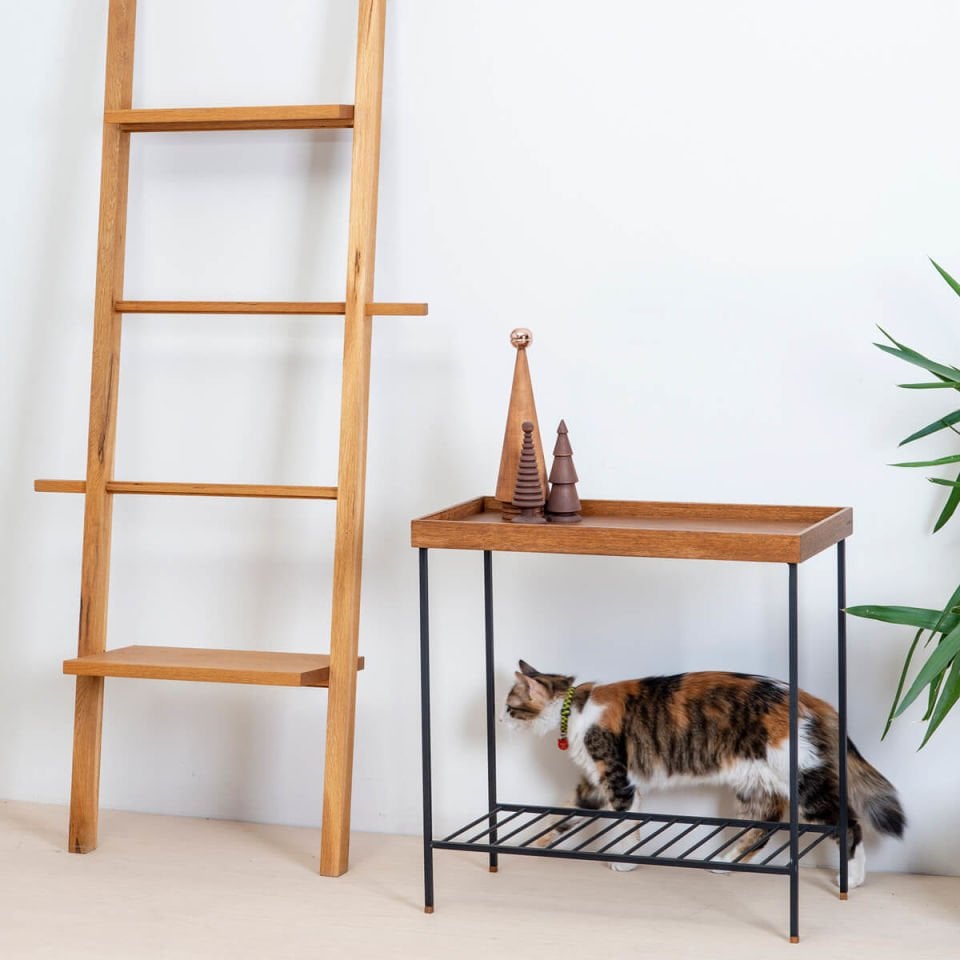 Masif Ahşap Geniş Yan Sehpa / Saksılık – EDGE Serisi, Metal Ayaklı SİYAH - Forest