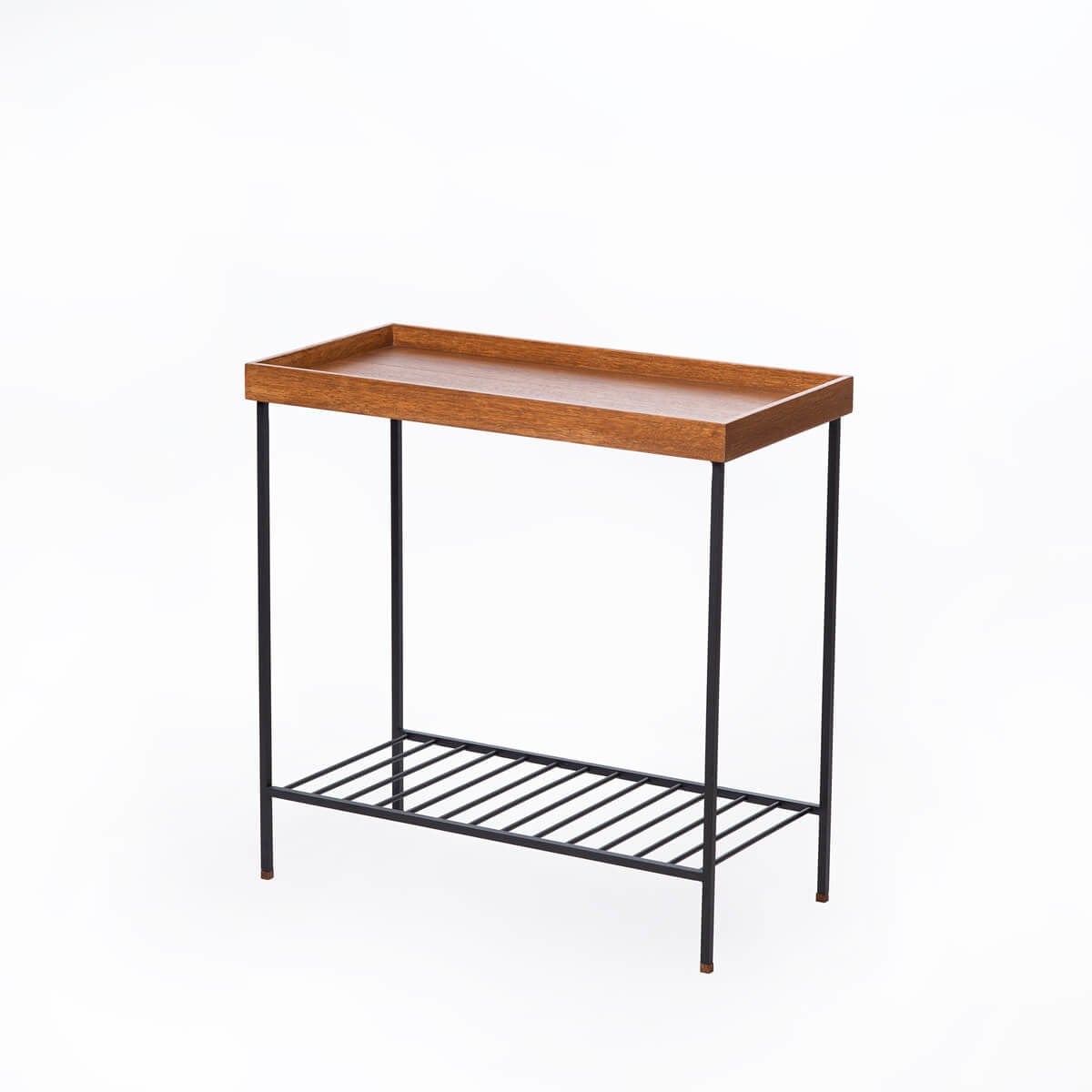 Masif Ahşap Geniş Yan Sehpa / Saksılık – EDGE Serisi, Metal Ayaklı SİYAH - Forest