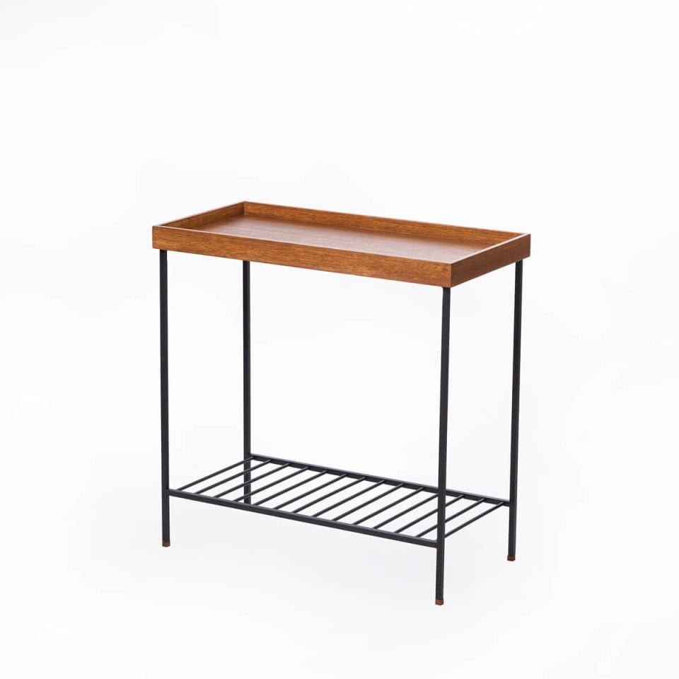 Masif Ahşap Geniş Yan Sehpa / Saksılık – EDGE Serisi, Metal Ayaklı SİYAH - Forest