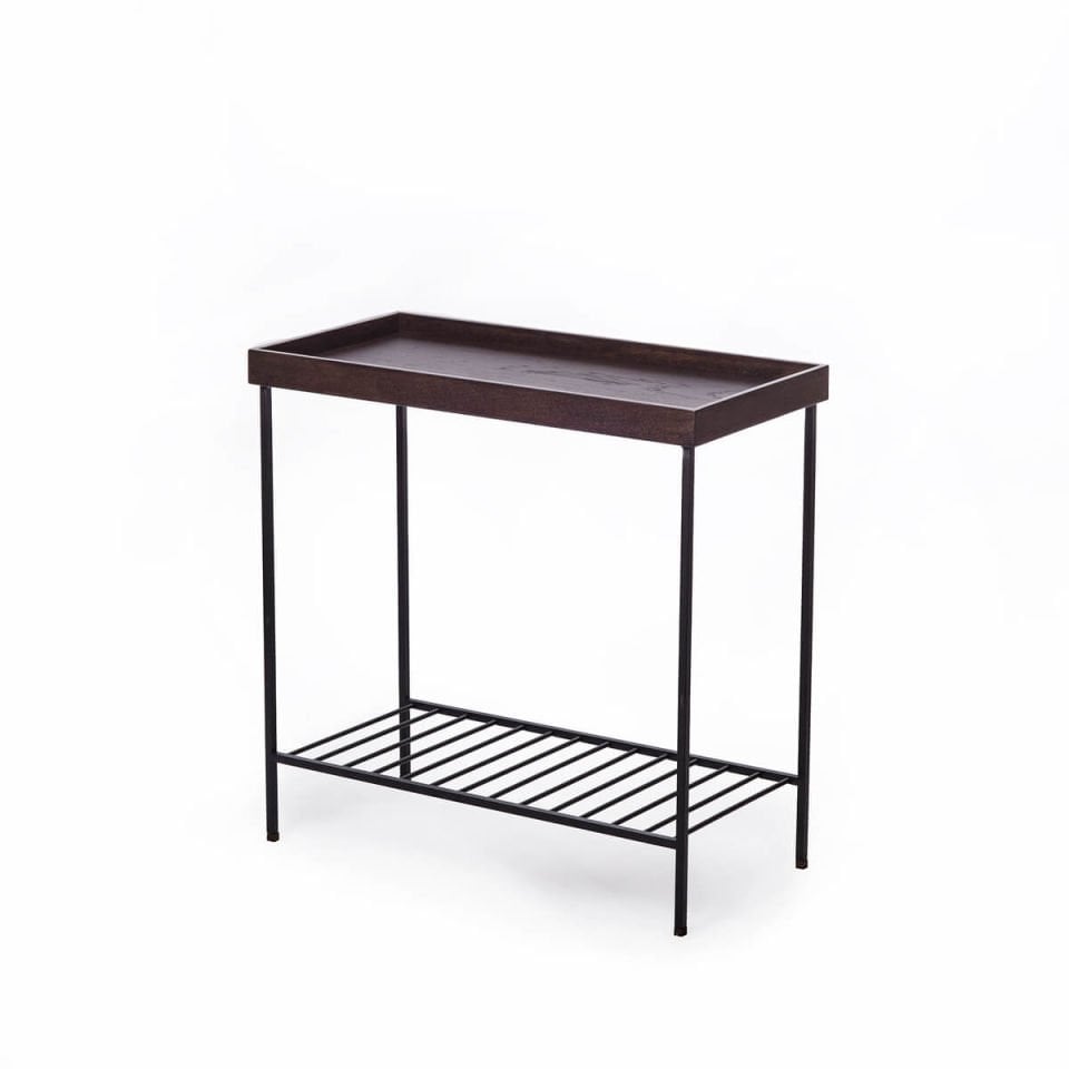 Solid Wood Wide Side Table / Flower Pot – EDGE Series, Metal Legs BLACK - Dark