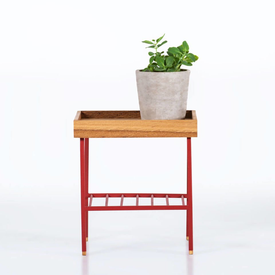 Masif Ahşap Kısa Yan Sehpa / Saksılık – EDGE Serisi Honey - KIRMIZI