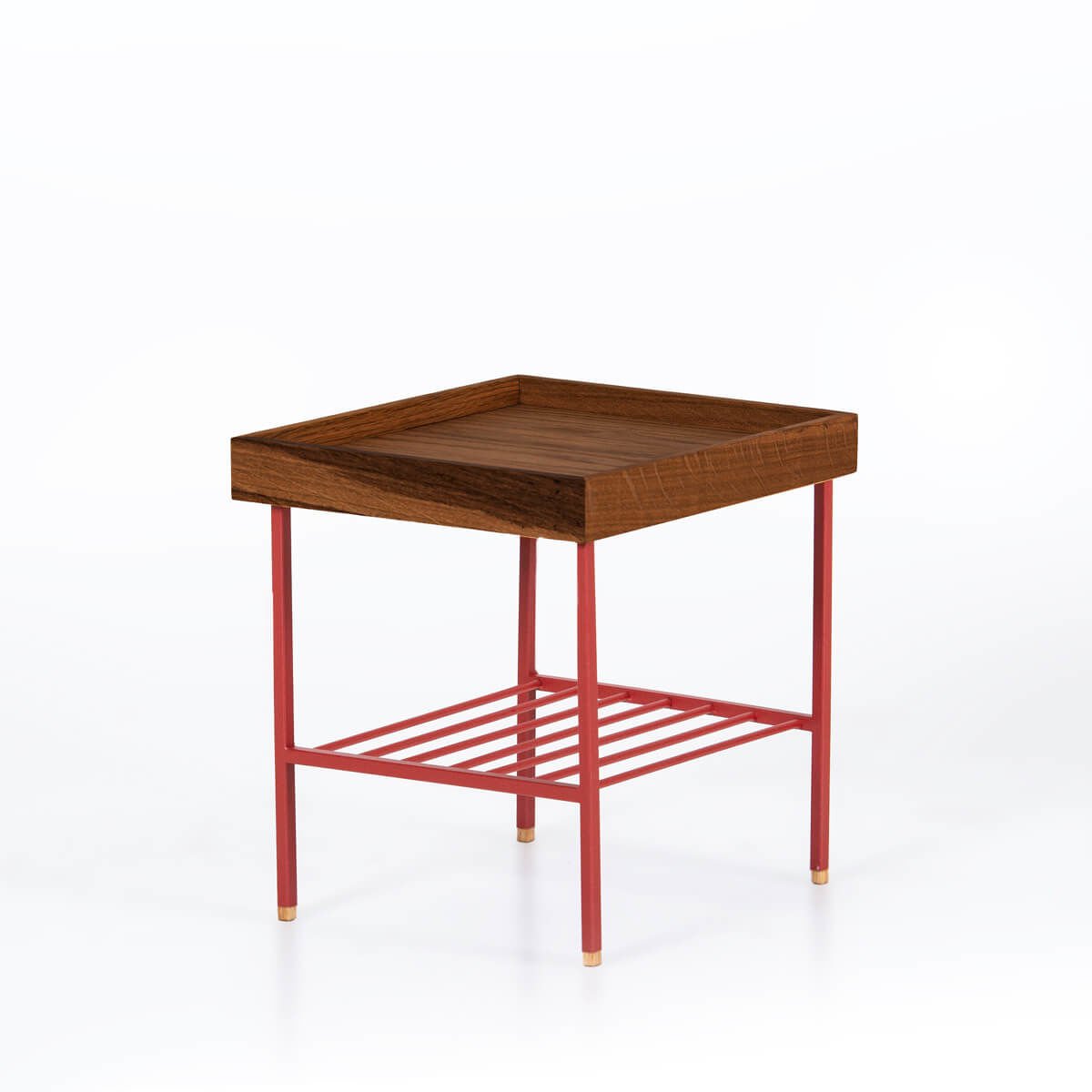 Masif Ahşap Kısa Yan Sehpa / Saksılık – EDGE Serisi Forest - KIRMIZI