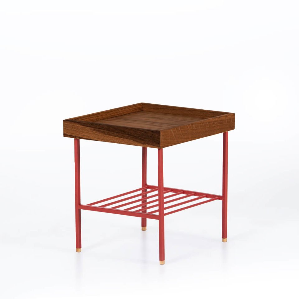 Masif Ahşap Kısa Yan Sehpa / Saksılık – EDGE Serisi Forest - KIRMIZI