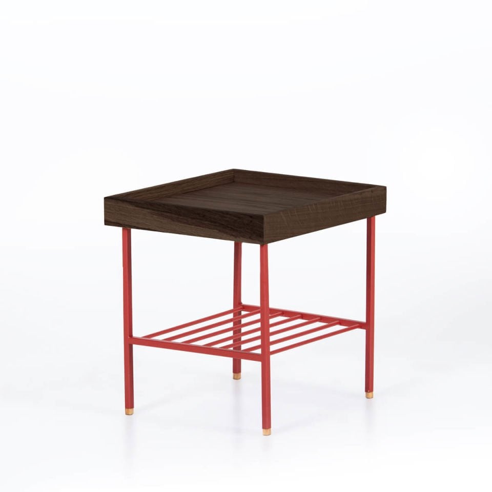 Solid Wood Short Side Table / Flower Pot – EDGE Series Dark - RED