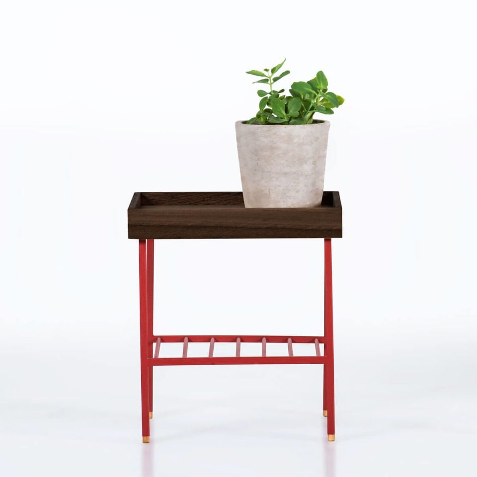Solid Wood Short Side Table / Flower Pot – EDGE Series Dark - RED