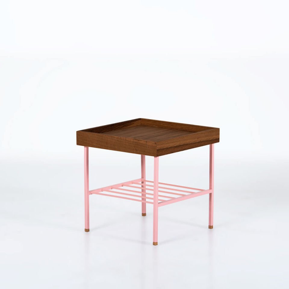 Masif Ahşap Kısa Yan Sehpa / Saksılık – EDGE Serisi Forest - PEMBE