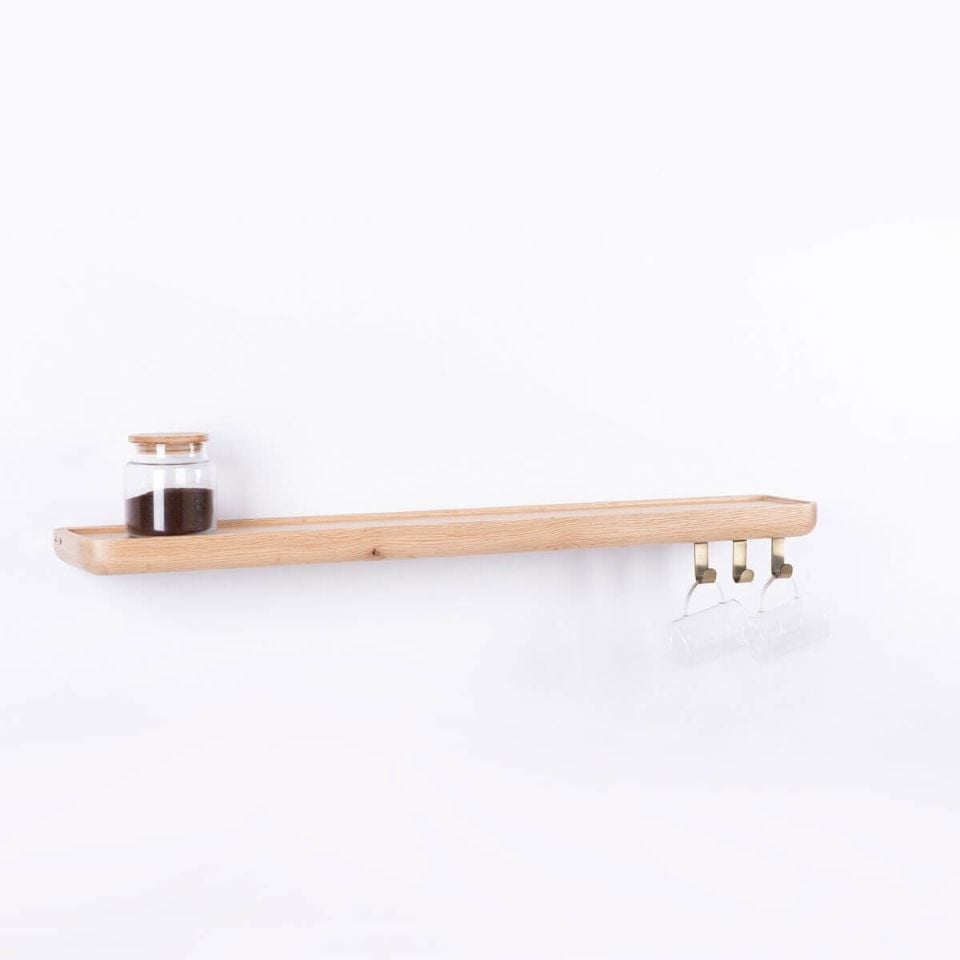 Aynalı Masif Meşe Uçan Raf: Büyük Boy Raw