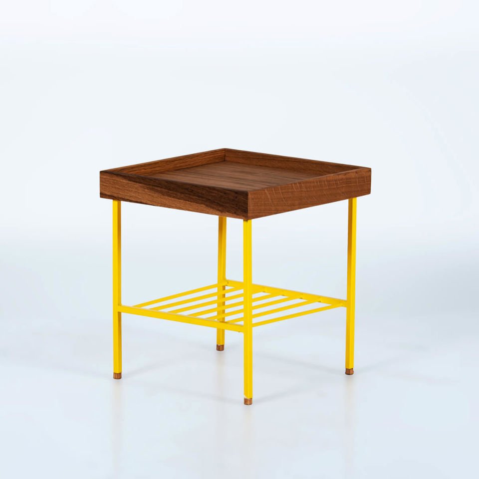 Masif Ahşap Kısa Yan Sehpa / Saksılık – EDGE Serisi Forest - SARI