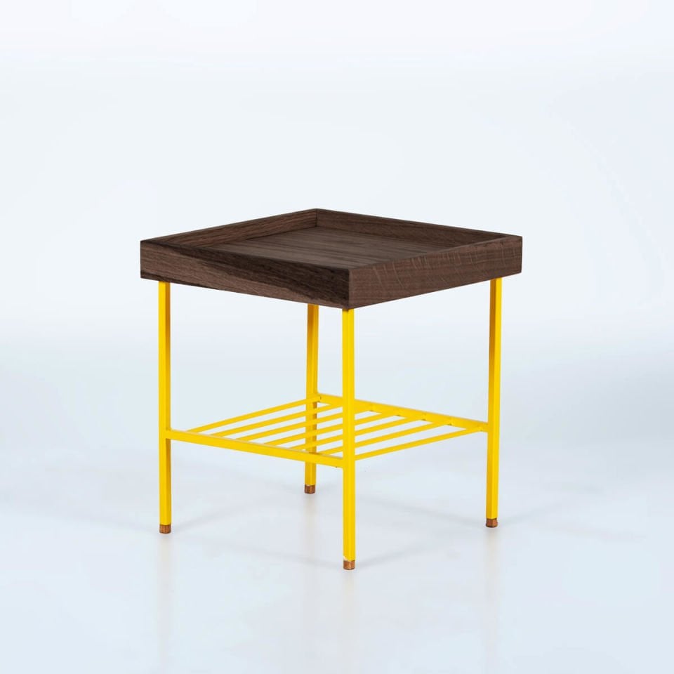 Solid Wood Short Side Table / Flower Pot – EDGE Series Dark - YELLOW