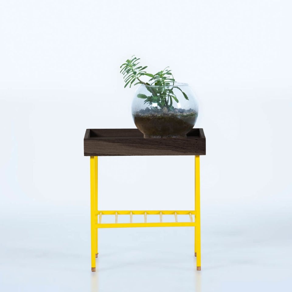 Solid Wood Short Side Table / Flower Pot – EDGE Series Dark - YELLOW