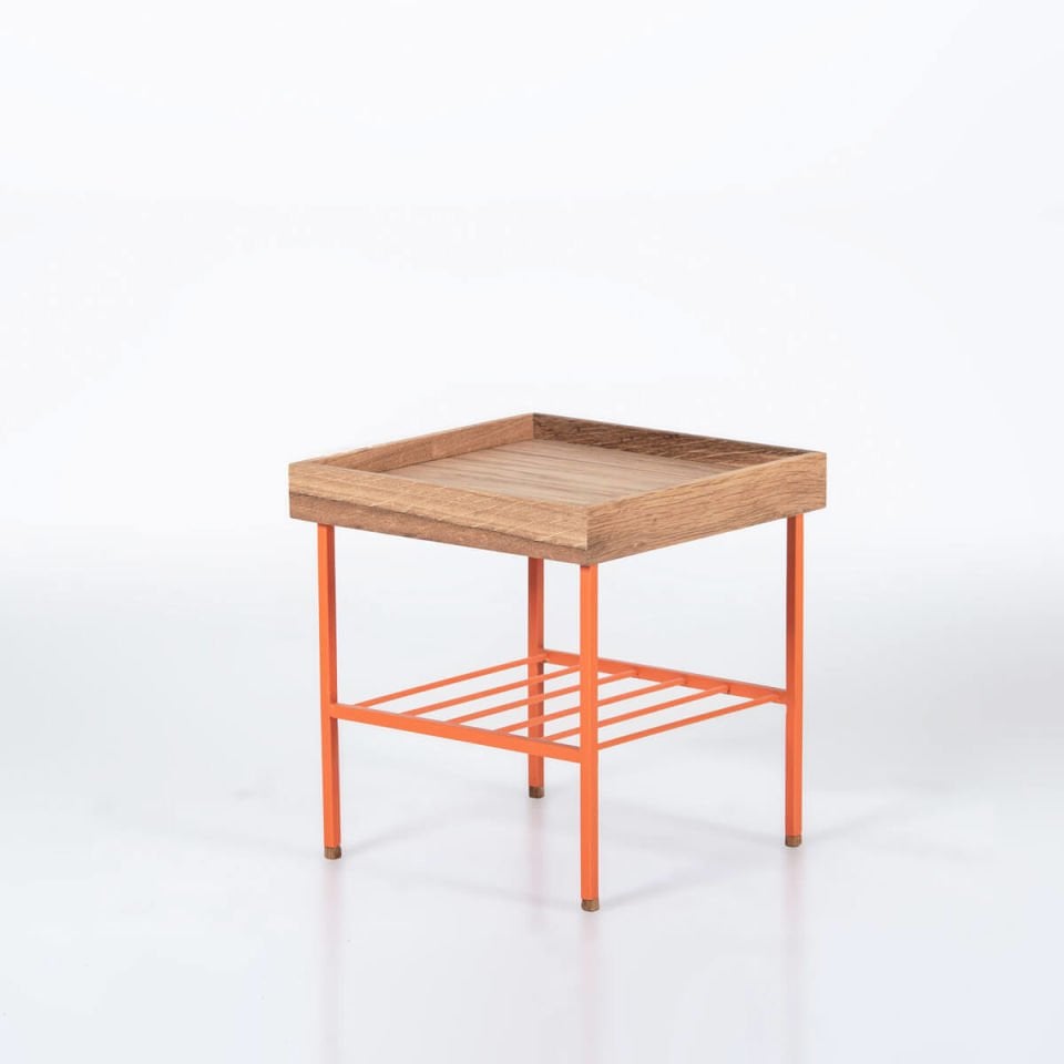 Masif Ahşap Kısa Yan Sehpa / Saksılık – EDGE Serisi Raw - TURUNCU