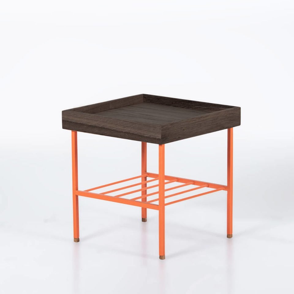 Solid Wood Short Side Table / Flower Pot – EDGE Series Dark - ORANGE