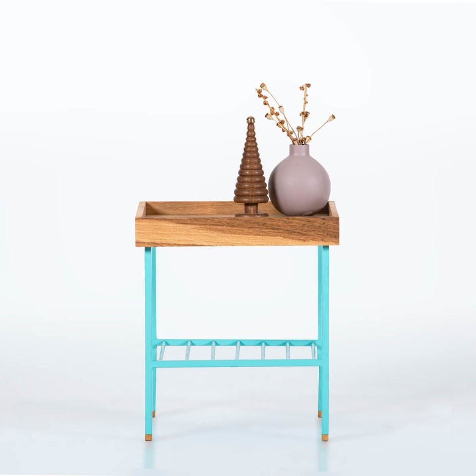 Solid Wood Short Side Table / Flower Pot – EDGE Series Honey - GREEN