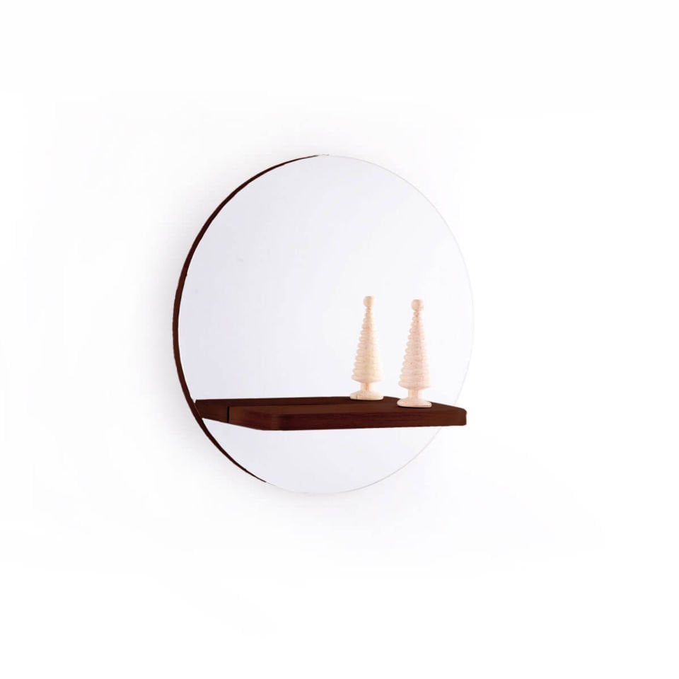 Raflı Ayna – Yuvarlak, Meşe, 50 cm Forest