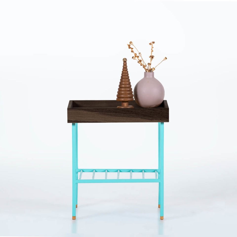 Solid Wood Short Side Table / Flower Pot – EDGE Series Dark - GREEN