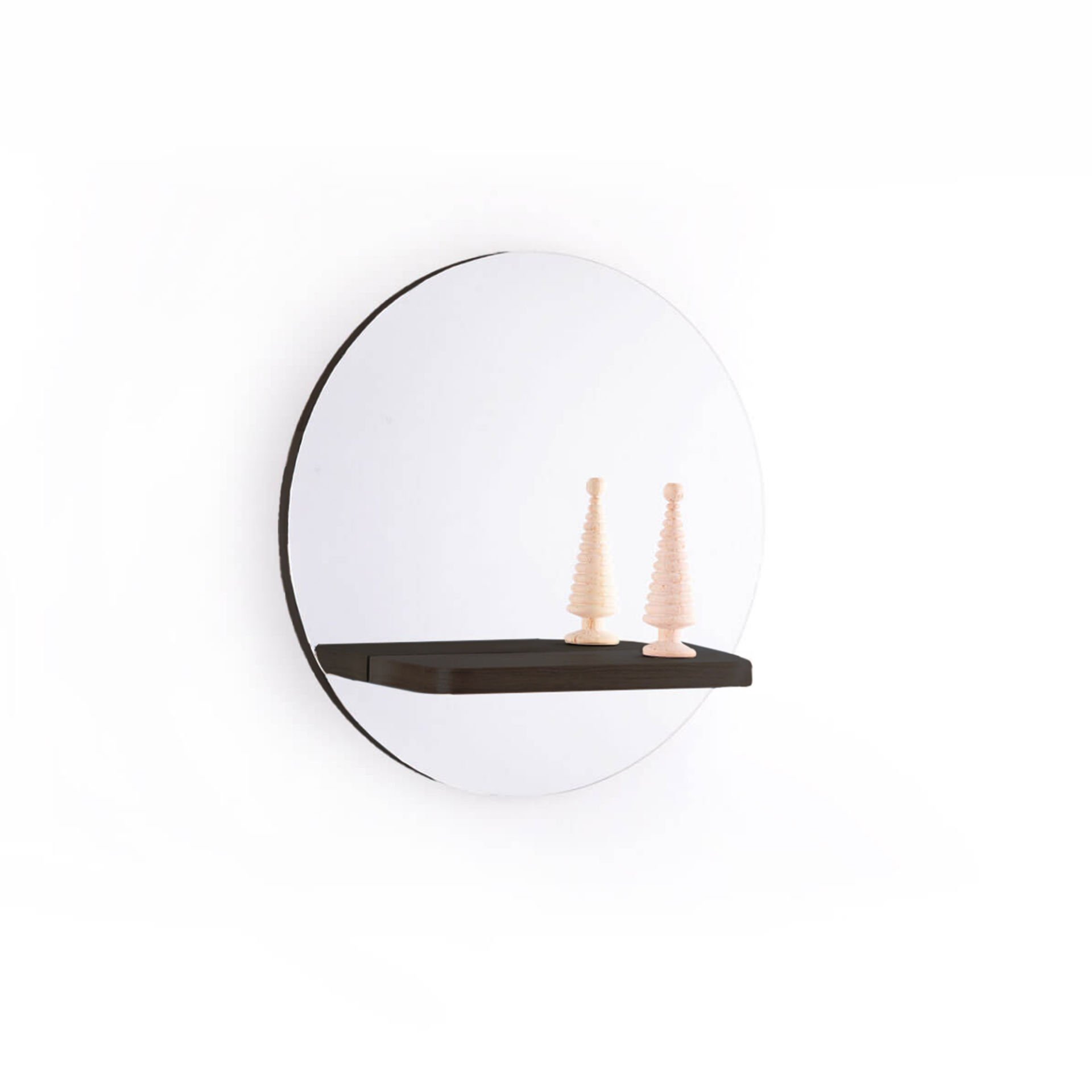 Raflı Ayna – Yuvarlak, Meşe, 50 cm Dark