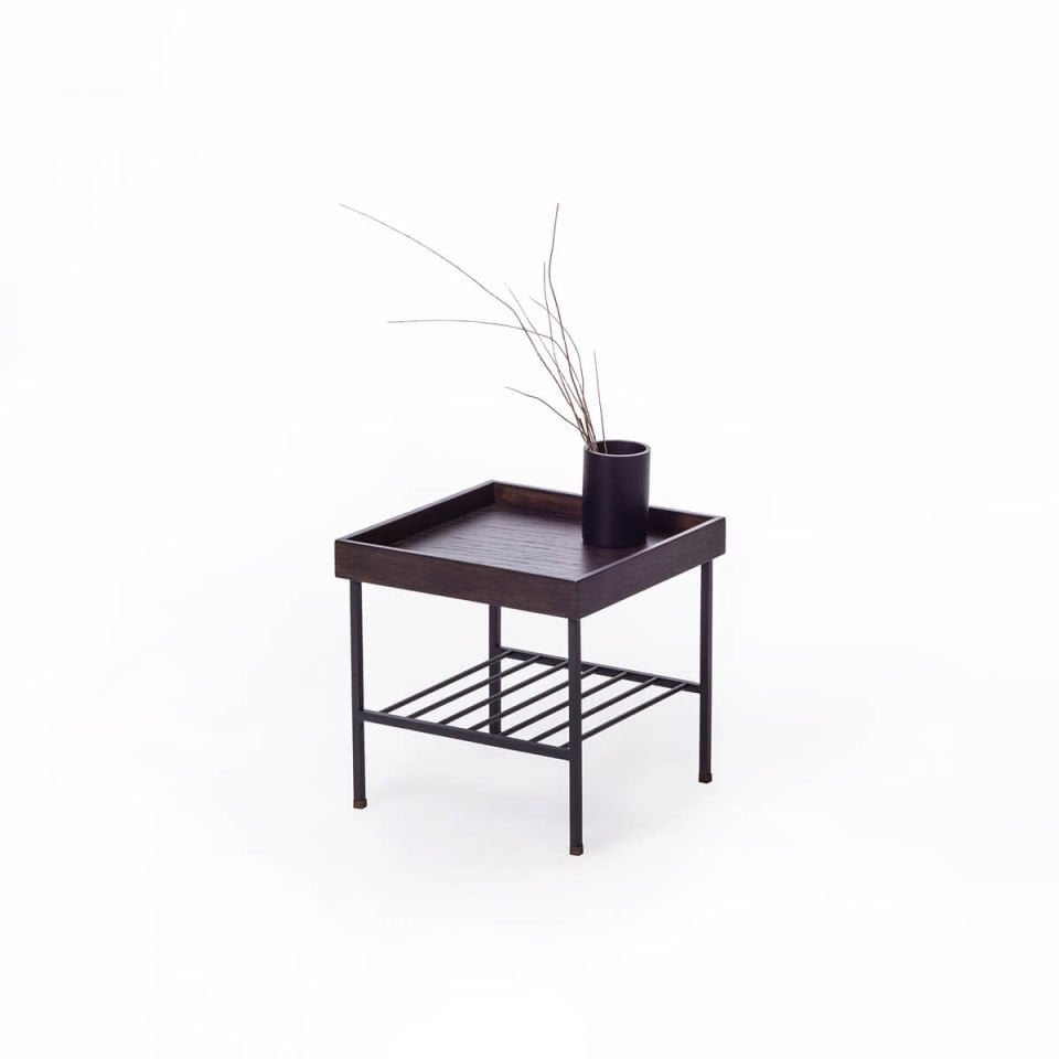 Masif Meşe Kısa Yan Sehpa / Saksılık – EDGE Serisi Dark - SİYAH